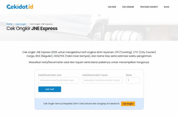 cara mengecek harga ongkir jne