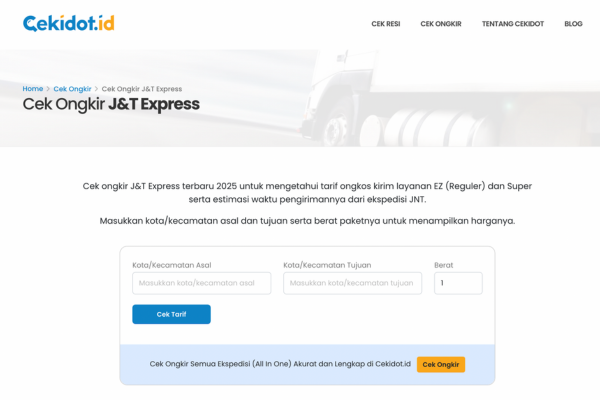cara cek ongkir j&t express