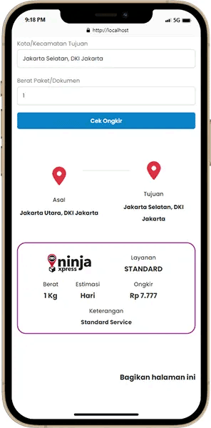 cara mengecek ongkir ninja xpress